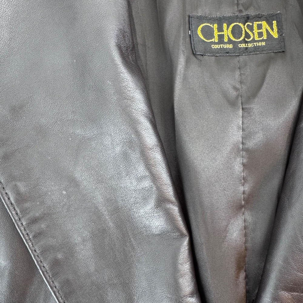 Vintage Chosen Couture XL Black Leather Blazer Jacket Women's Mid Length Parisia - Picture 9 of 16